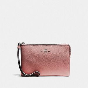Coach Corner Zip Wristlet in Metallic Dark Blush